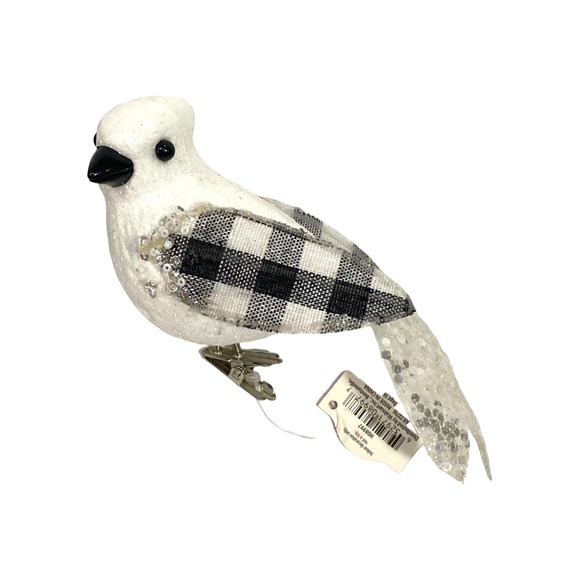 Black White Buffalo Check Santa Clause Snowman Hat Bird Christmas Ornament - Picture 3 of 8